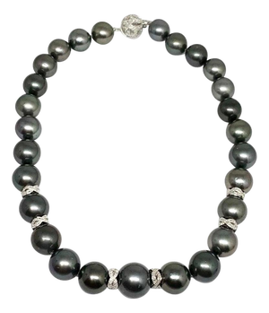 Diamond Tahitian Pearl 14k Gold Necklace Certified