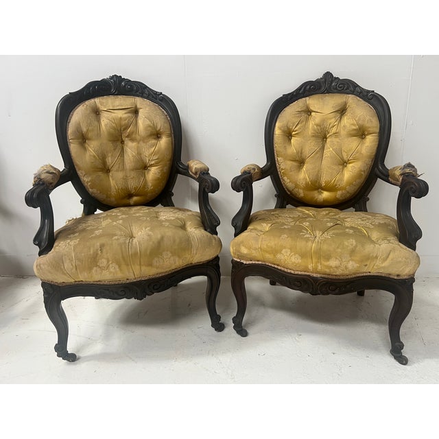20th Century Napoleon III Louis XV Armchairs in Pearwood, Set of 2 For Sale - Image 9 of 15