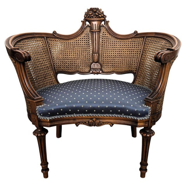 Louis XV Italian Carved Wood and Cane Back Armchair, 1960s For Sale - Image 9 of 9