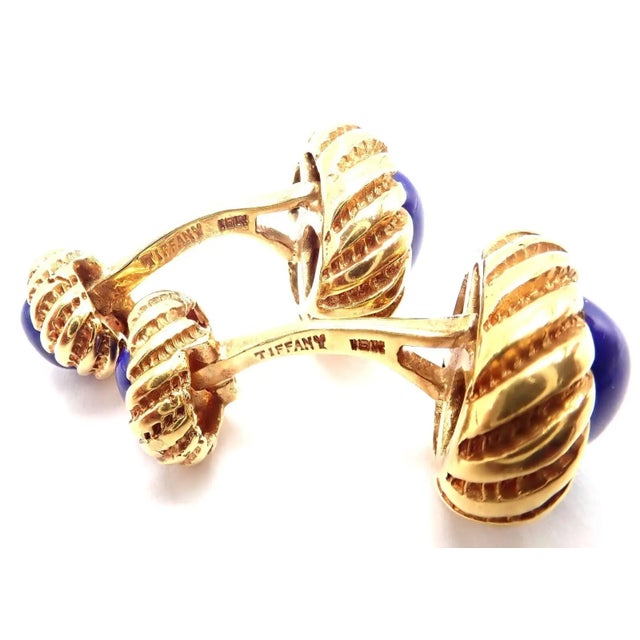 Late 20th Century Tiffany & Co. Jean Schlumberger Lapis Lazuli Yellow Gold Cufflinks, Pair For Sale In Philadelphia - Image 6 of 8