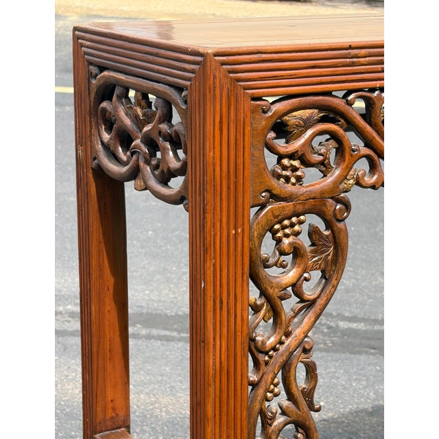 Hollywood Regency Heavily Carved Antique Asian Console / Altar Table For Sale - Image 3 of 6