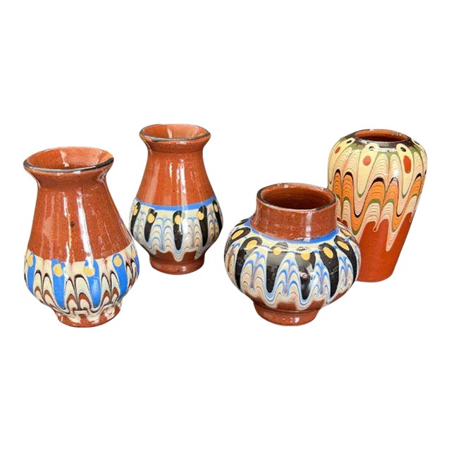 Mid-Century Bulgarian, Troyan Redware Pottery Vases, Set of Four (4) For Sale