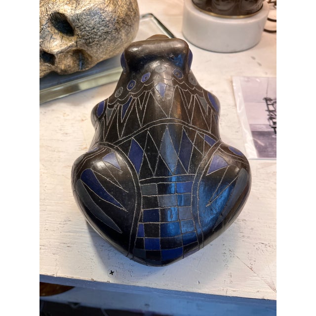 Vintage Studio Pottery Frog Sculpture With Cobalt Blue Geometric Decoration For Sale In West Palm - Image 6 of 7