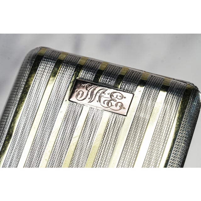 Art Deco Wonderful Engine Turned Art Deco Antique Sterling Silver 14k Gold Cigarette Card Case For Sale - Image 3 of 16