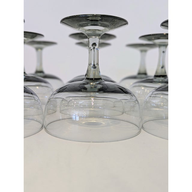 Glass 1960s Russel Wright Granite Coupe | Morgantown Smoked Glass Mid-Century - Set of 9 For Sale - Image 7 of 11