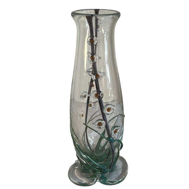 Art Glass Vase With Textural Applied Floral Grass Design For Sale - Image 13 of 18