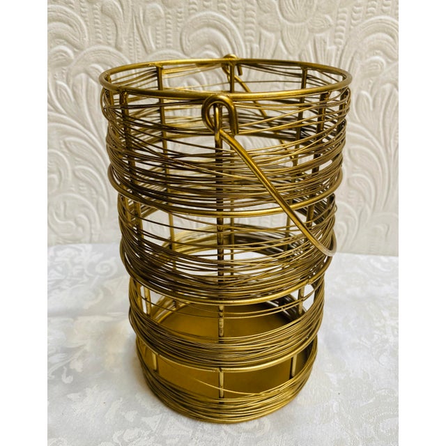 Vintage Mid Century Brutalist Brass Wire Wine Bottle Holder For Sale - Image 4 of 9