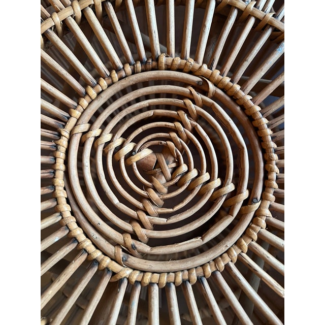 1960s Mid Century Franco Albini Style Hand Woven Round Rattan Wicker Ottoman Footstool For Sale - Image 11 of 12