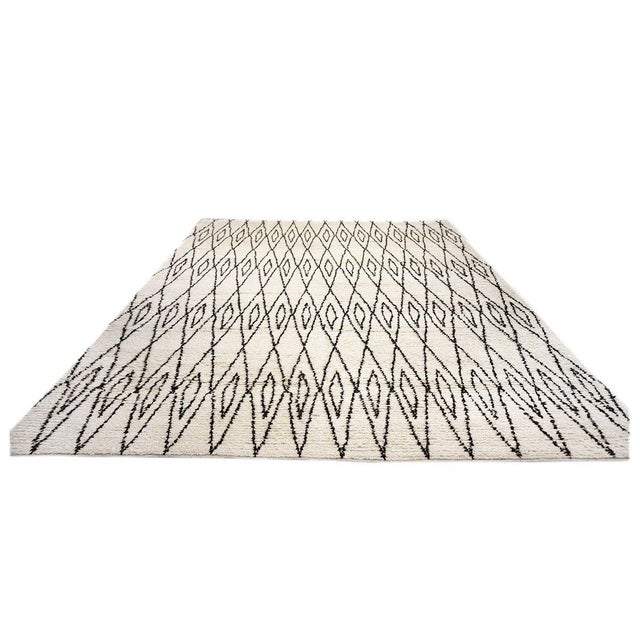 Vintage Moroccan Beni Ourain Modern Wool 12x18 Ivory & Dark Brown Handmade Area Rug #Ay101 For Sale - Image 4 of 9
