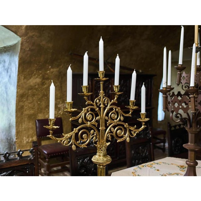 Metal 19th Century Neo-Gothic Brass Candlesticks, Set of 2 For Sale - Image 7 of 12
