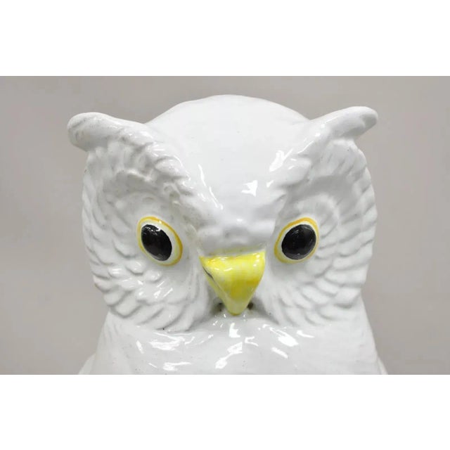 Hollywood Regency Mid 20th Century Vintage Italian Hollywood Regency Terracotta Glazed White Owl Figure Sculpture For Sale - Image 3 of 12