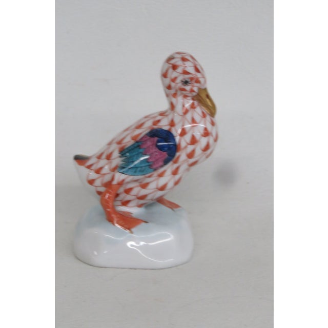 Herend Herend Hungary Duck Figurine Hand Painted Red Fishnet Gilded Porcelain 4765b For Sale - Image 4 of 10