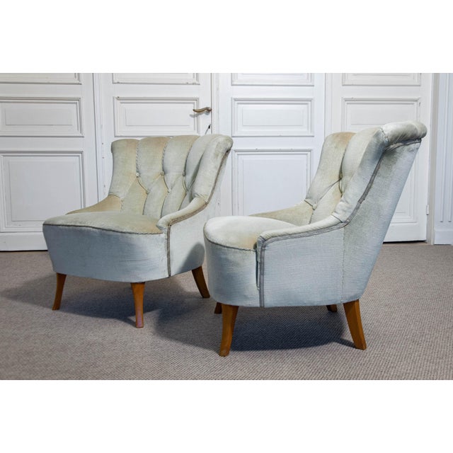 Set of Green Velvet Slipper Chairs, 1940s For Sale - Image 10 of 10