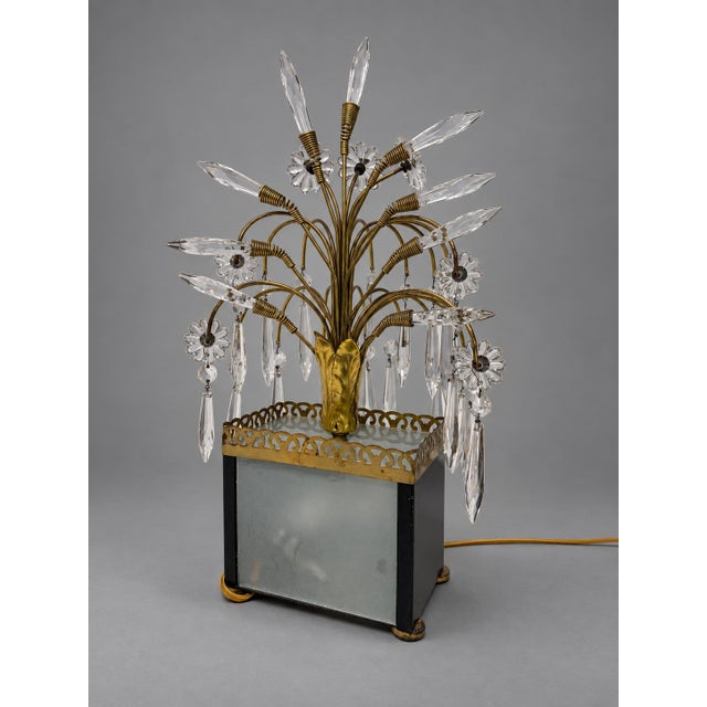 Hollywood Regency Mid 20th Century Maison Jansen Style Hollywood Regency Brass and Cut-Glass Floral Table Lamp For Sale - Image 3 of 11