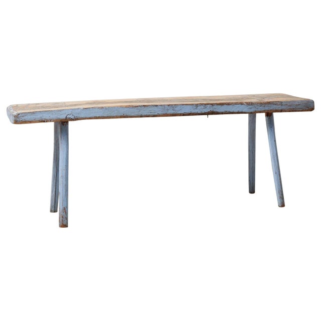 Antique Swedish Genuine Primitive Country House Blue Bench For Sale - Image 12 of 12
