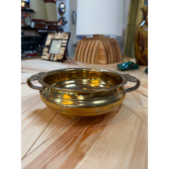 1970s Brass Centerpiece Bowl With Decorative Handles For Sale - Image 5 of 7