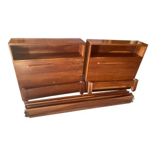 Vintage Mid Century Solid Cherry Twin Bookcase Storage Bedframes - a Pair For Sale