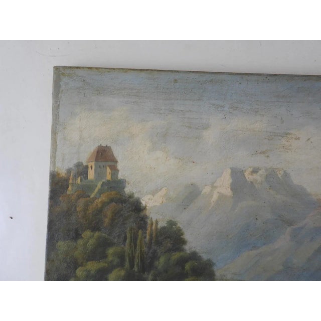 Rustic European Late 19th Century Continental Mountain Lake Landscape Painting For Sale - Image 3 of 7