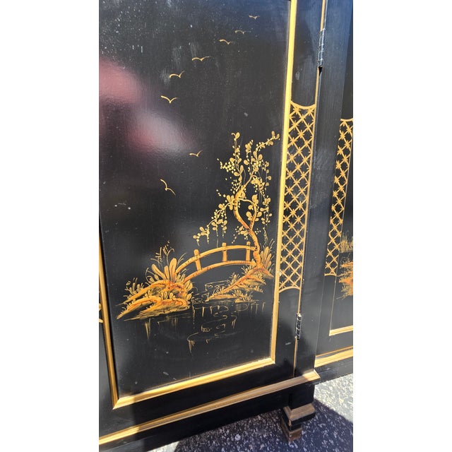 Vintage Chinese Asian Black Lacquer Chinoiserie Sideboard Credenza Greene Hinkle For Sale - Image 13 of 18