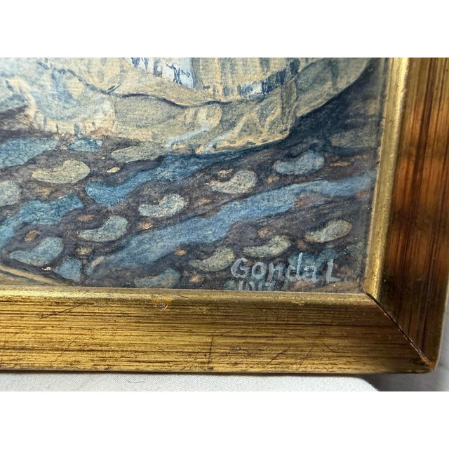 Antique 1917 Victorian Original Lady Woman With Flowers Watercolor Painting Art For Sale - Image 9 of 10