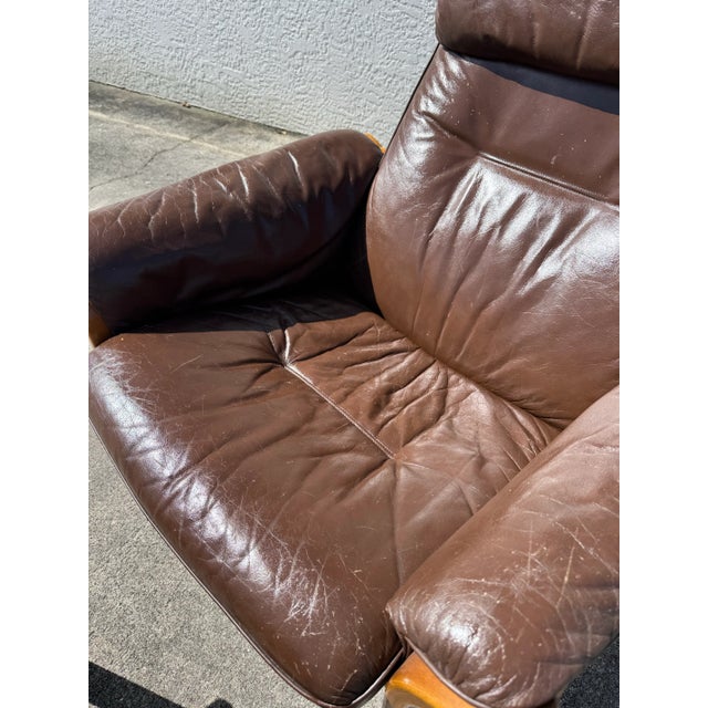 Wood Authentic Göte Möbler Swedish Leather Lounge Chair & Ottoman | Mid Century Modern Teak Armchair | 1970s Scandinavian Design For Sale - Image 7 of 12