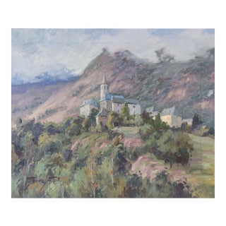 Vicente Gomez Fuste, Post Impressionist Village and Mountains, Mid-20th Century, Oil on Canvas For Sale