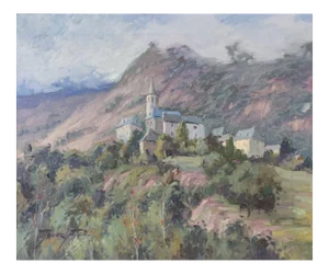 Vicente Gomez Fuste, Post Impressionist Village and Mountains, Mid-20th Century, Oil on Canvas