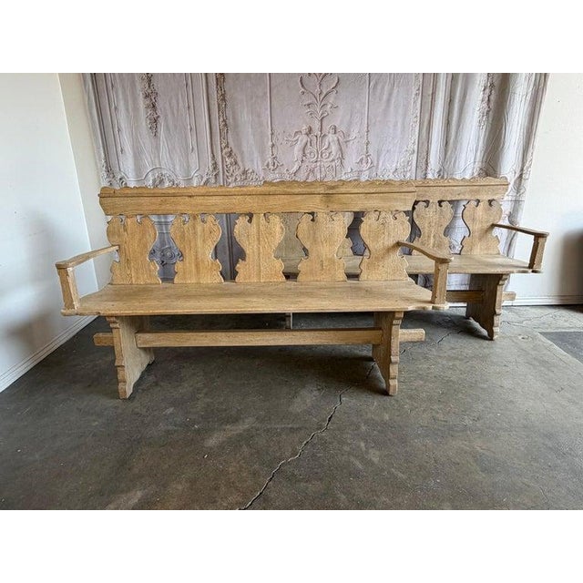 Rustic Hand-Carved Oak Benches, Pair, Folk Art / Spanish Colonial Style For Sale In Los Angeles - Image 6 of 17