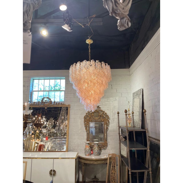 Glass Vintage Spiral Blush Colored Murano Glass Chandelier For Sale - Image 7 of 8