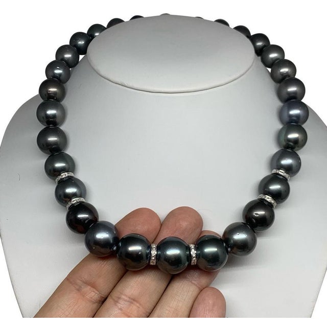 Metal Diamond Tahitian Pearl Necklace 14 Karat Gold Certified For Sale - Image 7 of 10