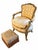 French Provincial Louis XV–Style Gold Tufted Armchair With Coordinating Damask Fringed Footstool For Sale - Image 3 of 13