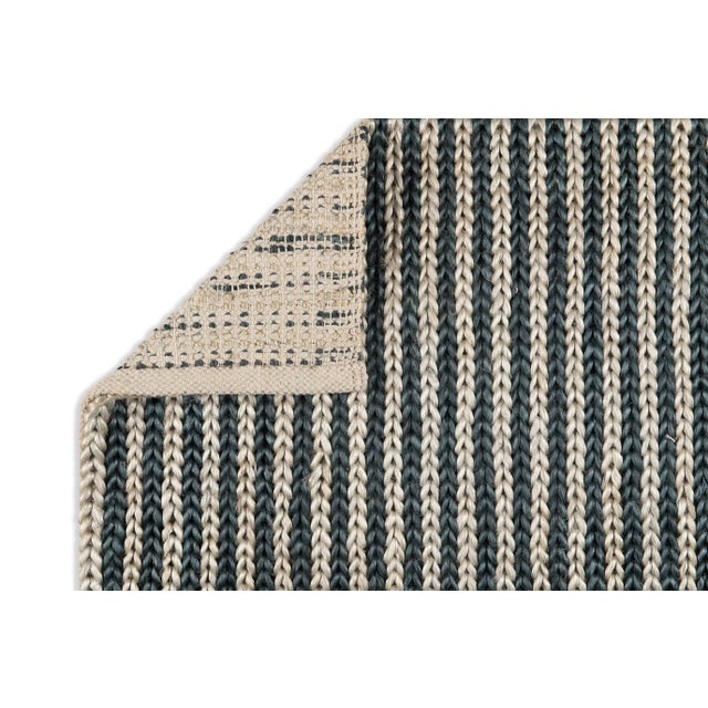Part & Parcel Goods Jute Braid Rug, 8'x10', Navy and Sky Blue Stripe For Sale - Image 4 of 6