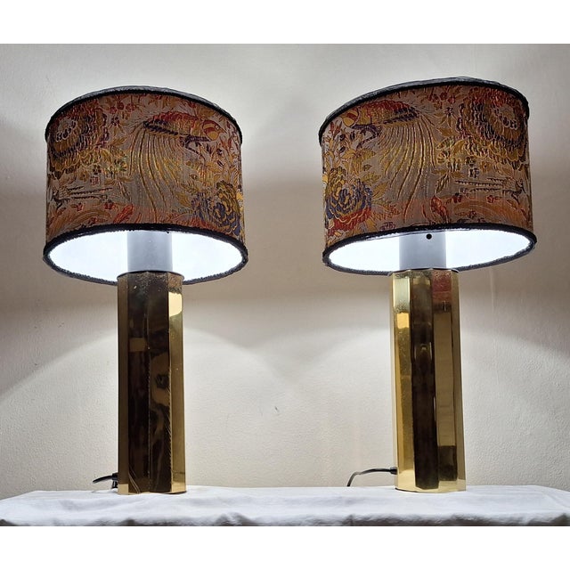 Large Vintage Table Lamps with Brass Base and Fabric Shade from Lamplove, 1970s, Set of 2 For Sale - Image 4 of 10