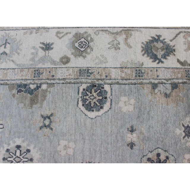 Turkish Oushak Rug in Gray, Blue and Neutral Color Palette in All-Over Flower Design For Sale In Atlanta - Image 6 of 13