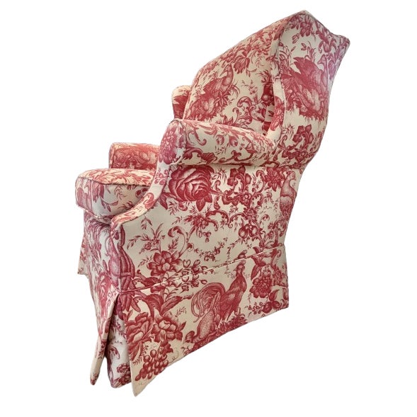 Custom English Wingback Chair in Red Toile by Brunschwig & Fils For Sale - Image 17 of 18