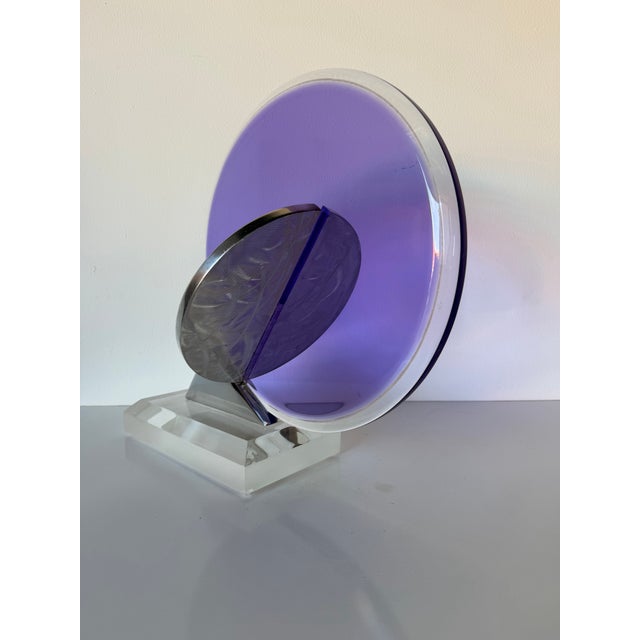 Mid-Century Modern 1990's Vintage Postmodern Geometric Abstract Lucite & Stainless Steel Table Sculpture, Signed For Sale - Image 3 of 12