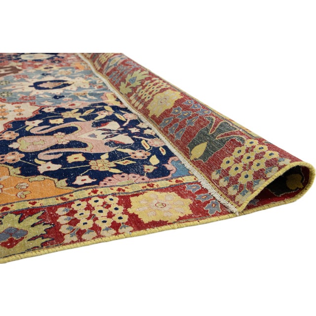 Persian Antique Multicolor Wool Rug Persian Tabriz Allover Designed From the 1900s For Sale - Image 3 of 9