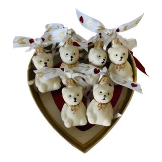 Vintage European Mercury Glass Christmas Ornaments Teddy Bears- Set of 6 For Sale