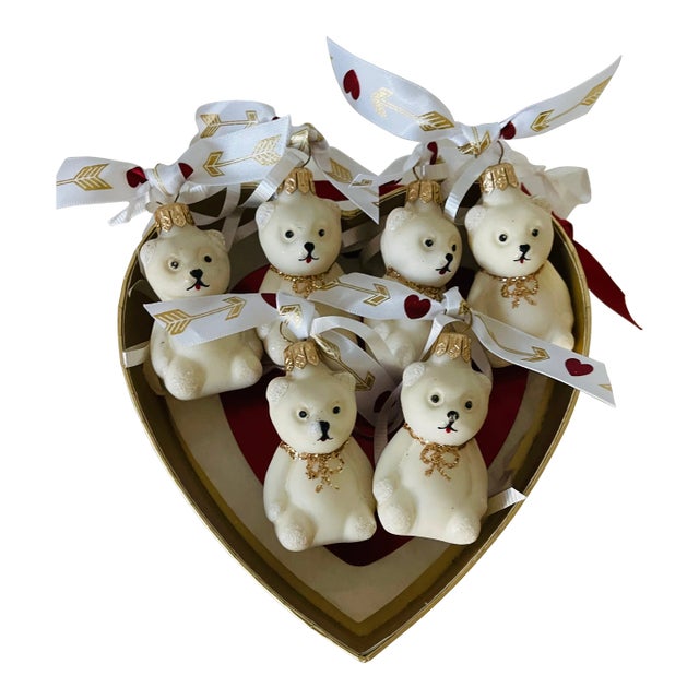 Vintage European Mercury Glass Christmas Ornaments Teddy Bears- Set of 6 For Sale