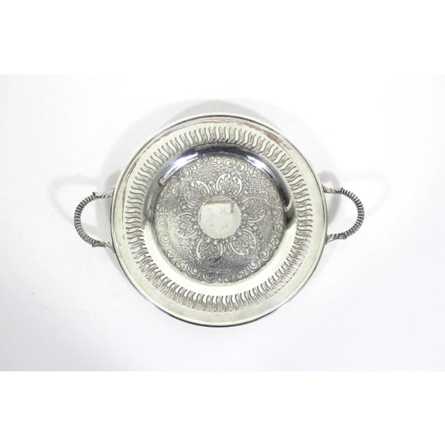 1960s Small Silver Plated Tray Trinket Dish With Pierced Detail and Handles For Sale - Image 4 of 9