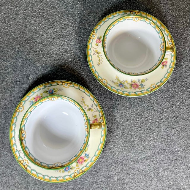 Japanese 1930s Noritake Pecos Footed Cup & Saucer Sets- 4 Pieces For Sale - Image 3 of 7
