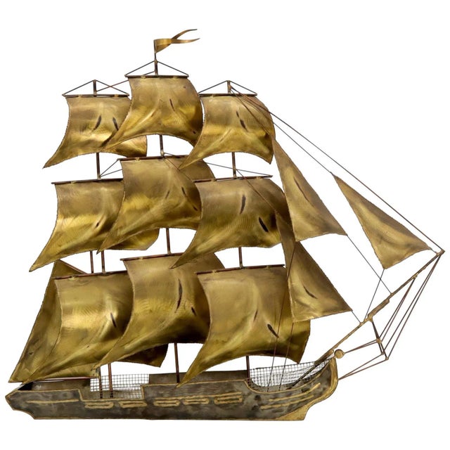 Brass or Bronze Sheet Metal Wall Art Sculpture of a Sail Boat For Sale - Image 9 of 9