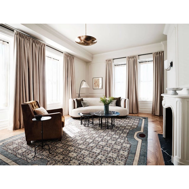 This is a hand-knotted, 100% Ghazni wool rug with antique distressing. Made in Pakistan. With it’s washed indigo...