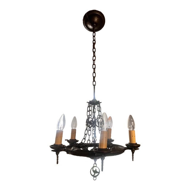 1990s Rejuvenation 18" Iron Chandelier For Sale