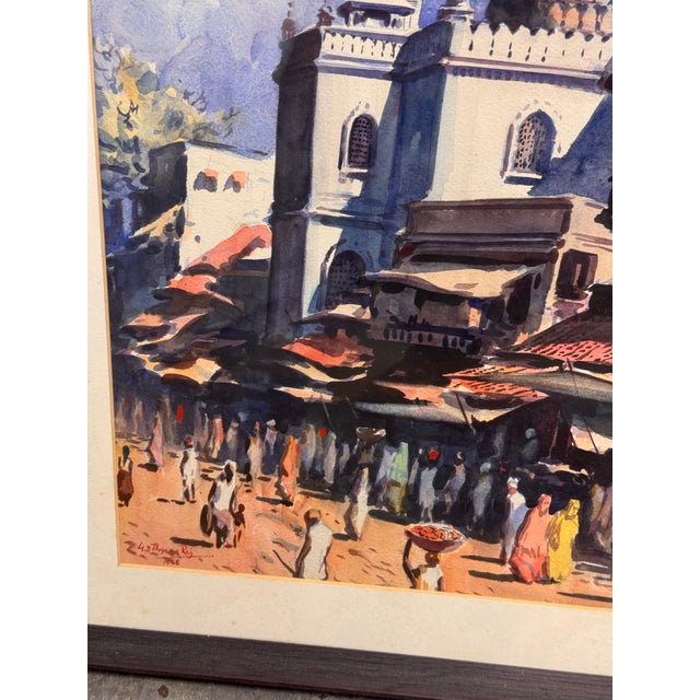 Paint G. D. Thyaga Raj Delhi Mazar Street Scene Watercolor, Circa 1968 For Sale - Image 7 of 12