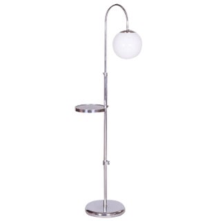 Czech Adjustable Chrome Floor Lamp in Steel and Milk Glass, 1930s For Sale