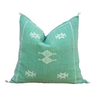 Aqua Trail Cactus Silk Moroccan Pillow For Sale