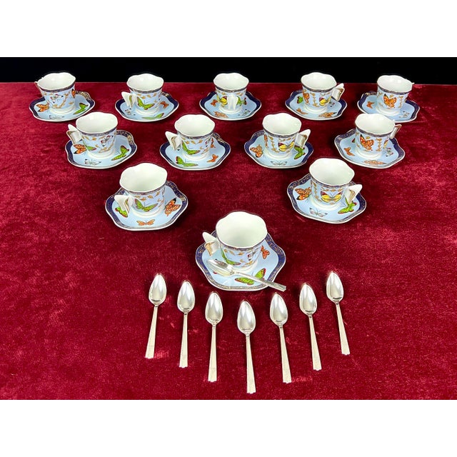 Classic Coffee & Tea Butterfly Demitasse Service for 12 & Nobility Plate Spoons - 33 Pieces Cups Never Used For Sale - Image 11 of 11