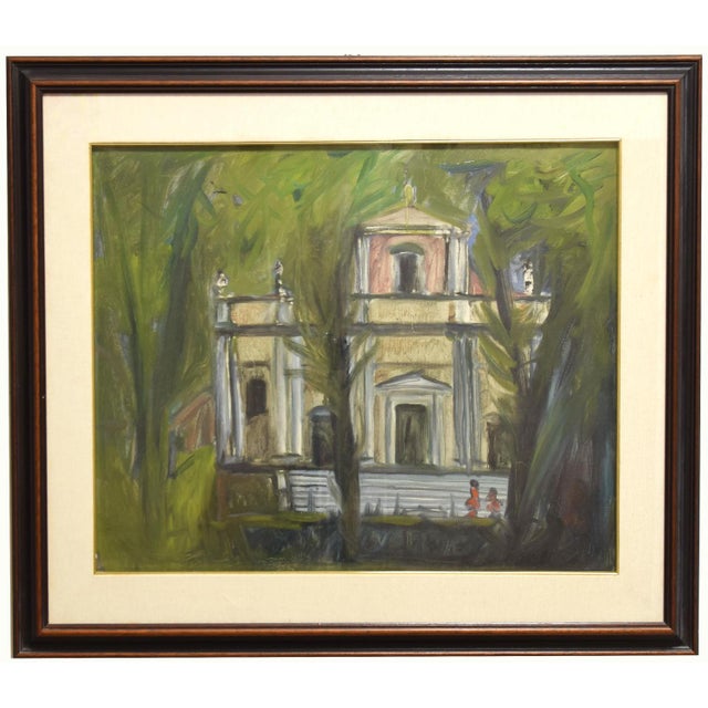 The Church is a mixed colored oil painting on canvas realized by Nazareno Gattamelata in 1993. Hand signed and daed by the...