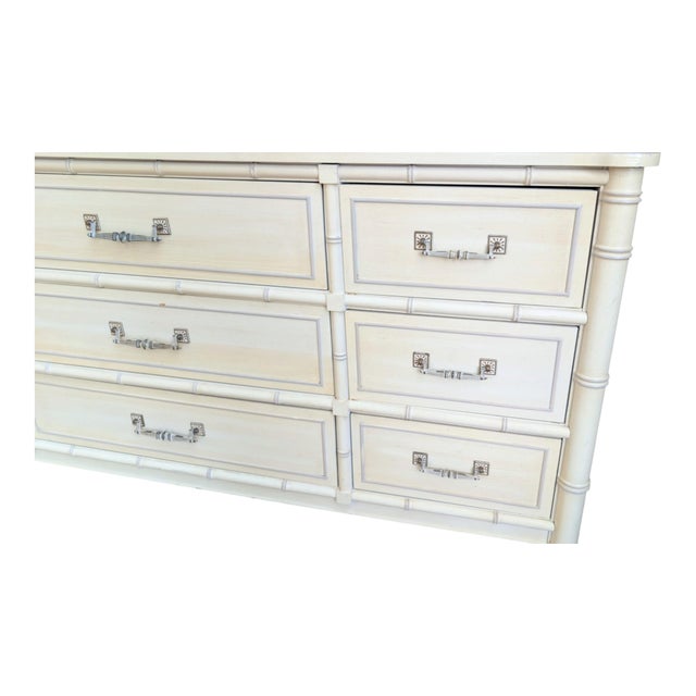 Hollywood Regency Vintage Henry Link Bali Hai Faux Bamboo 9-Drawer Triple Dresser, Original Finish For Sale - Image 3 of 14